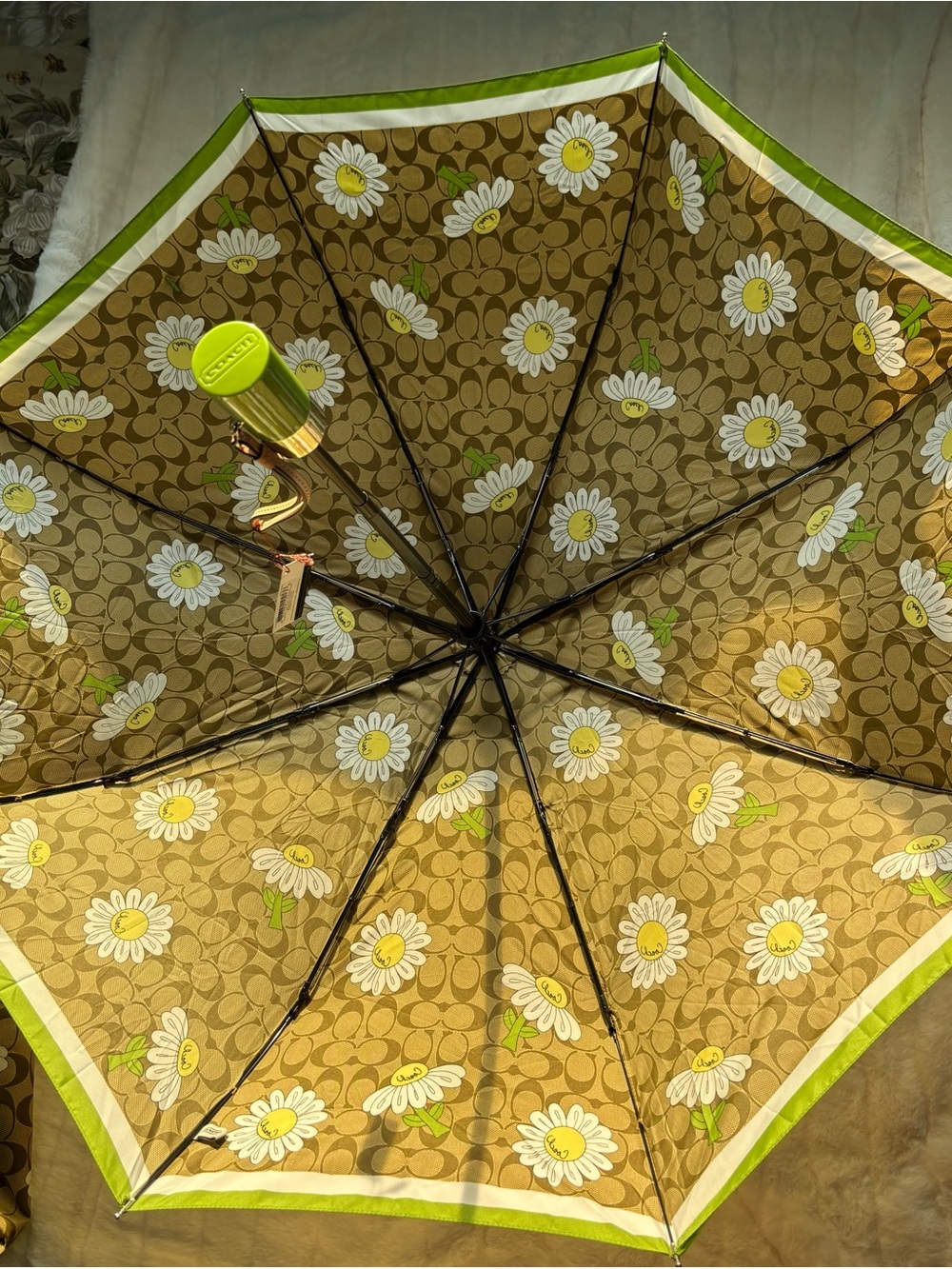 NWT ✨Rare Vintage Coach Signature C Daisy Umbrella (Green/Khaki)✨ - Picture 4 of 16